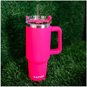 HOT PINK 40 OZ TUMBLER CUP WITH HANDLE